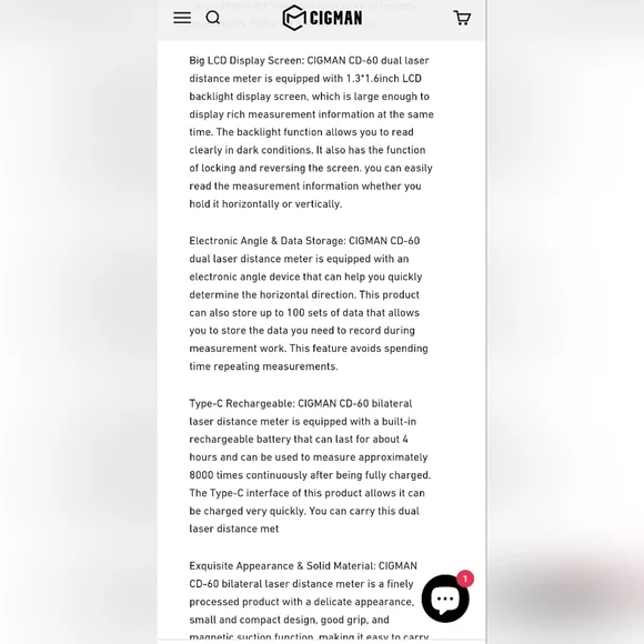 NIB Cigman Laser Distance Meter CD-60 - Picture 7 of 8